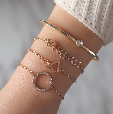 ✨ Chic Ensemble Bracelets Géométriques Femme - Ajustables, Style Moderne Doré & Argenté pour un Look Sophistiqué