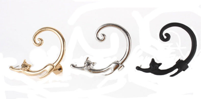 Boucles d'Oreilles Punk Chat avec Ear Cuff - Style Rebelle,
