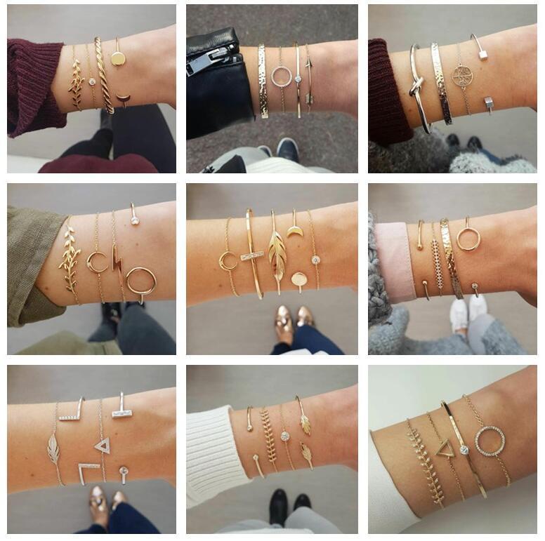 ✨ Chic Ensemble Bracelets Géométriques Femme - Ajustables, Style Moderne Doré & Argenté pour un Look Sophistiqué