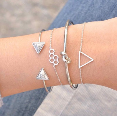 ✨ Chic Ensemble Bracelets Géométriques Femme - Ajustables, Style Moderne Doré & Argenté pour un Look Sophistiqué