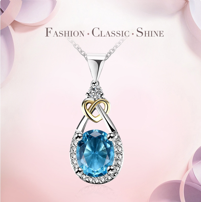 π Elegant Women's Necklace in 925 Silver - Refined Oval Blue Stone, Ideal for Weddings and Chic Outfits