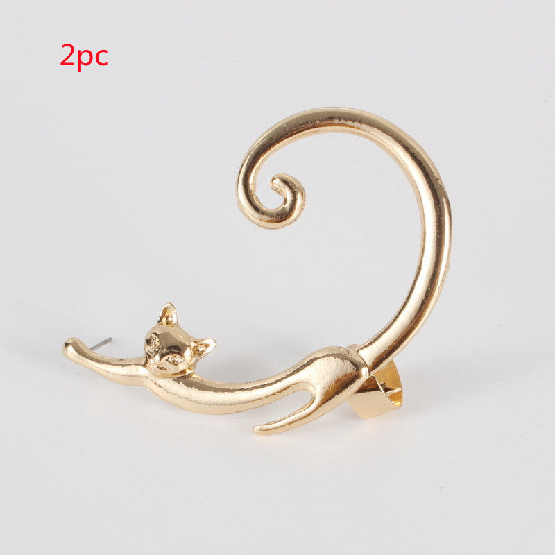 Boucles d'Oreilles Punk Chat avec Ear Cuff - Style Rebelle,