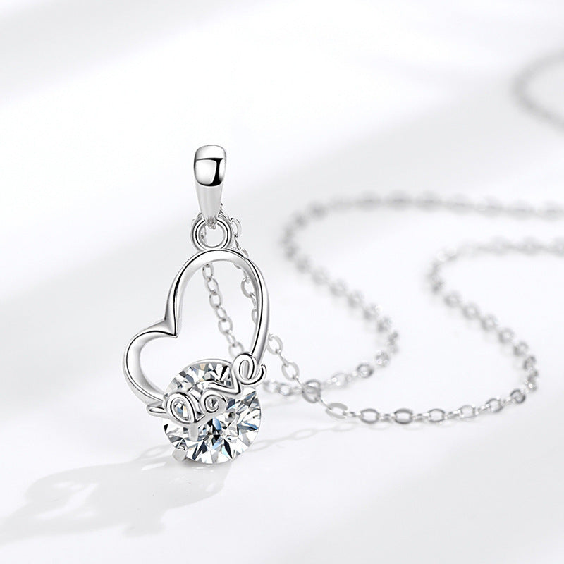 Collier Love en Argent Sterling S925 - Design Élégant avec Zircon, Idéal pour un Look Tendance et Romantique