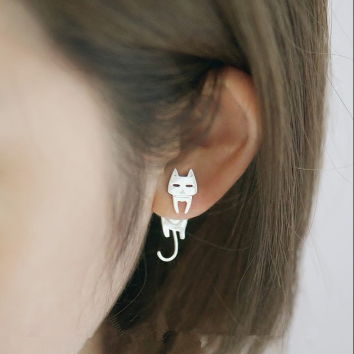 ✨ Boucles d'Oreilles Argent 925 - Design Élégant avec Chats et Poissons Amovibles, Style Original et Unique 🐾