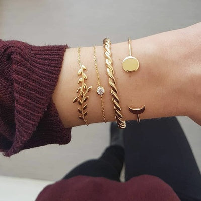 ✨ Chic Ensemble Bracelets Géométriques Femme - Ajustables, Style Moderne Doré & Argenté pour un Look Sophistiqué