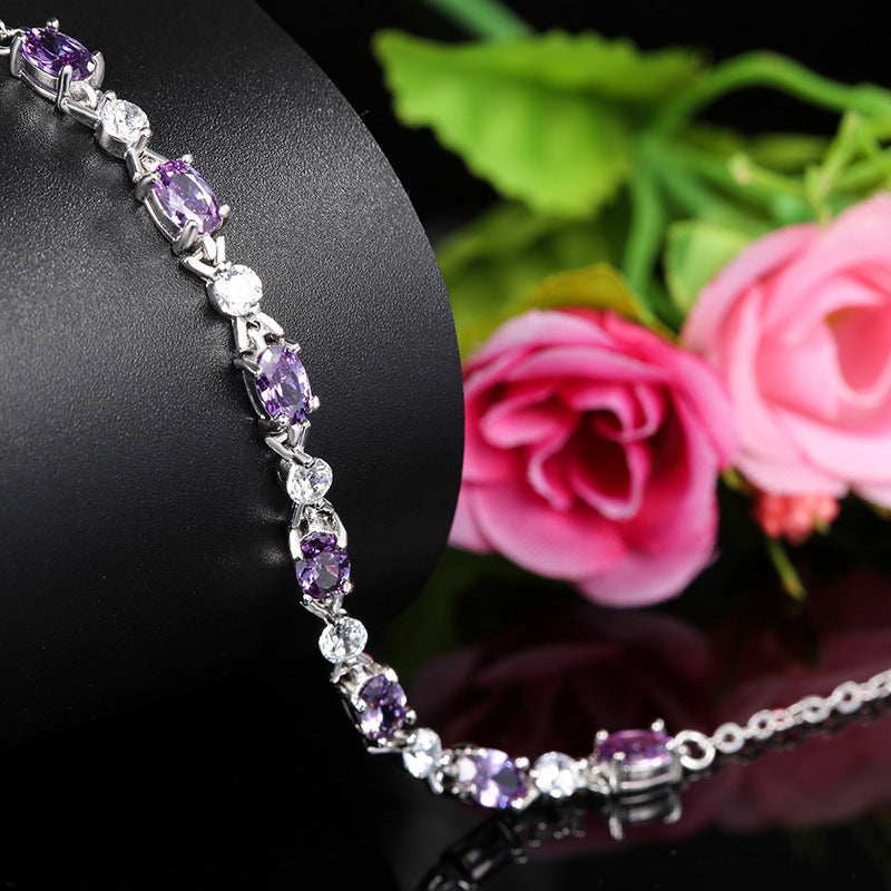 π Refined Silver Bracelet with Amethyst - Natural Stone, Timeless Elegance, Perfect Gift for Women