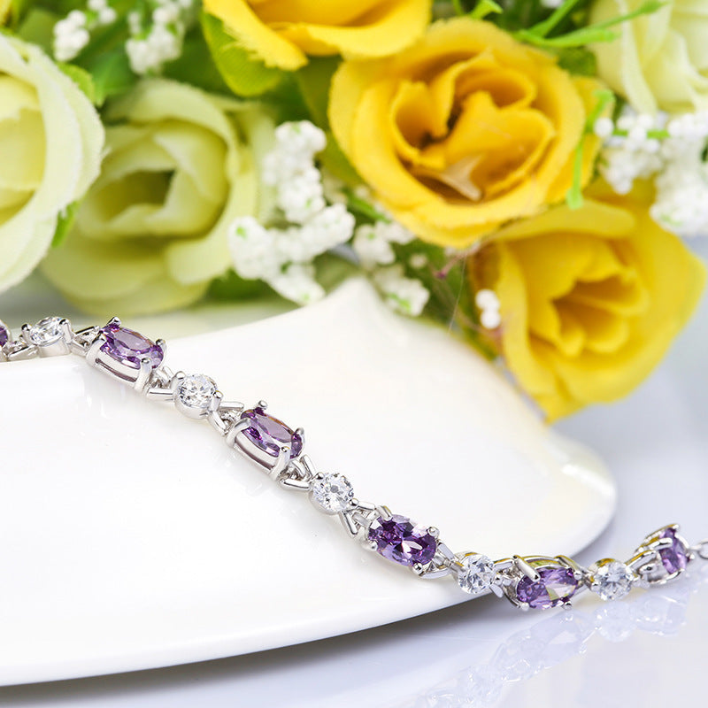 π Refined Silver Bracelet with Amethyst - Natural Stone, Timeless Elegance, Perfect Gift for Women