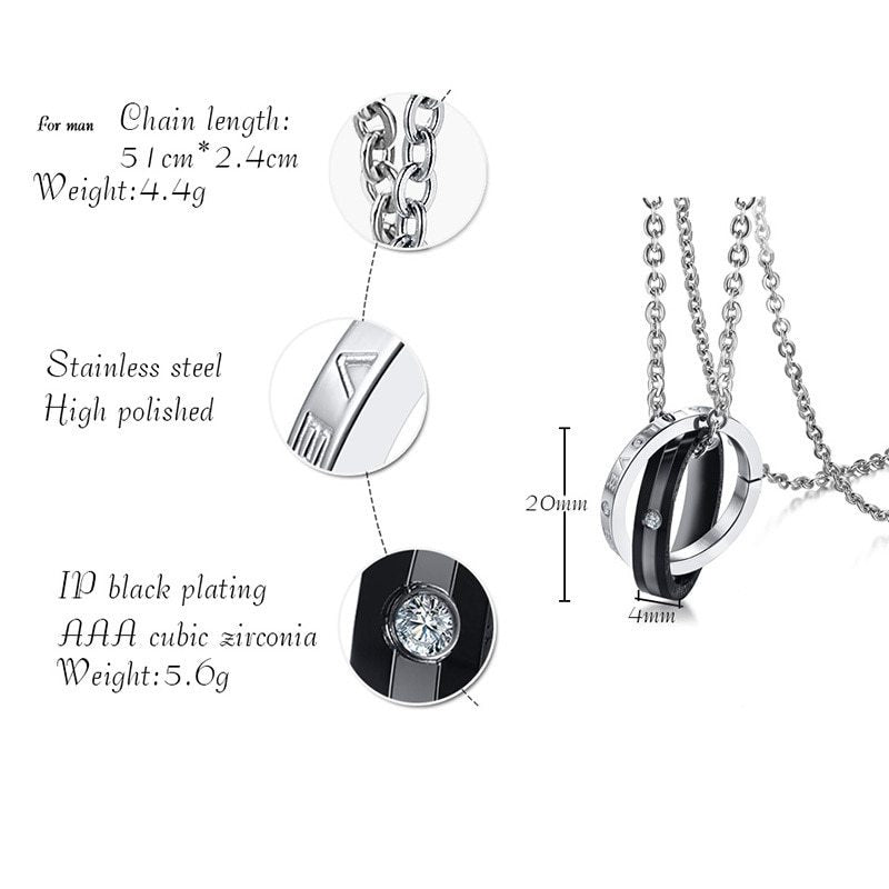 Collier Couple en Acier Inoxydable - Design Élégant, Résistant à l'Eau, Idéal pour les Amoureux !