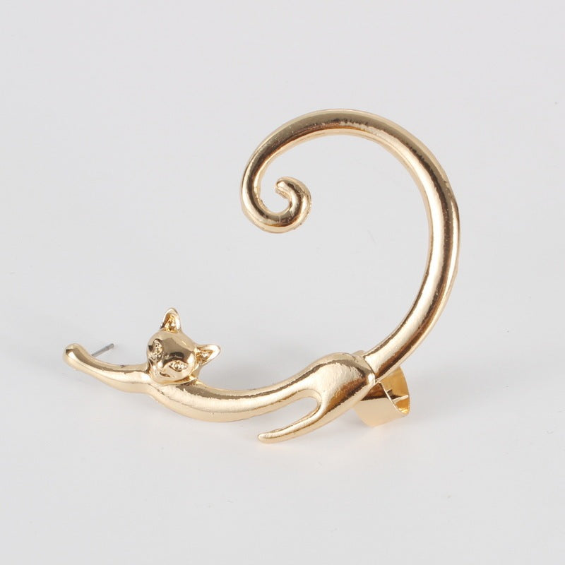 Boucles d'Oreilles Punk Chat avec Ear Cuff - Style Rebelle,