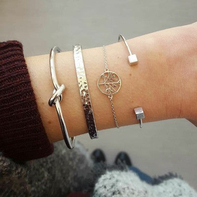 ✨ Chic Ensemble Bracelets Géométriques Femme - Ajustables, Style Moderne Doré & Argenté pour un Look Sophistiqué