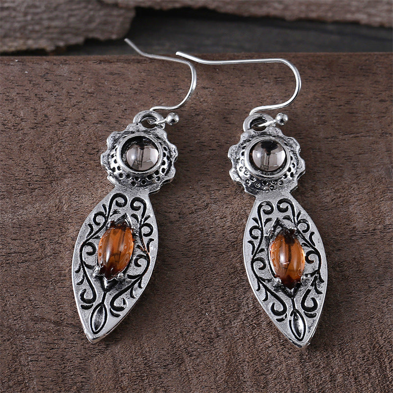 ✨ Boucles d'Oreilles Vintage Bicolores - Gemmes Éblouissantes, Charme Rétro Européen & Américain