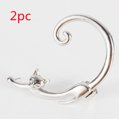 Boucles d'Oreilles Punk Chat avec Ear Cuff - Style Rebelle,
