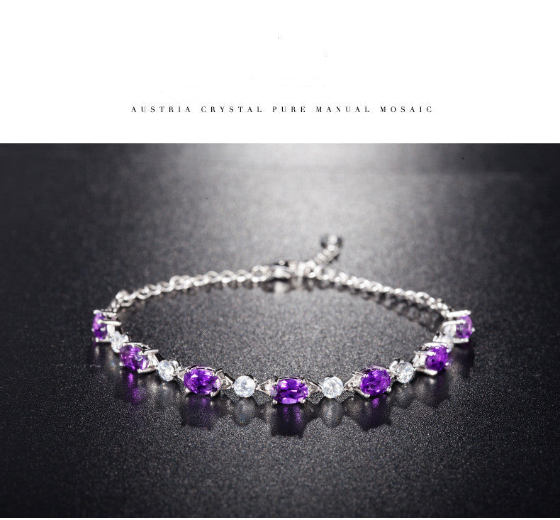 π Refined Silver Bracelet with Amethyst - Natural Stone, Timeless Elegance, Perfect Gift for Women