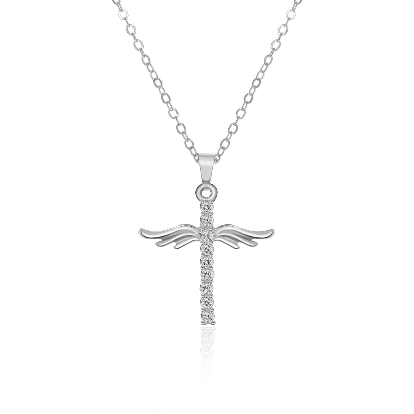 Image du produit Angel Wings Cross Pendant Necklace For Woman With O Type Stainless Steel Chain Necklace Jewelry Gift