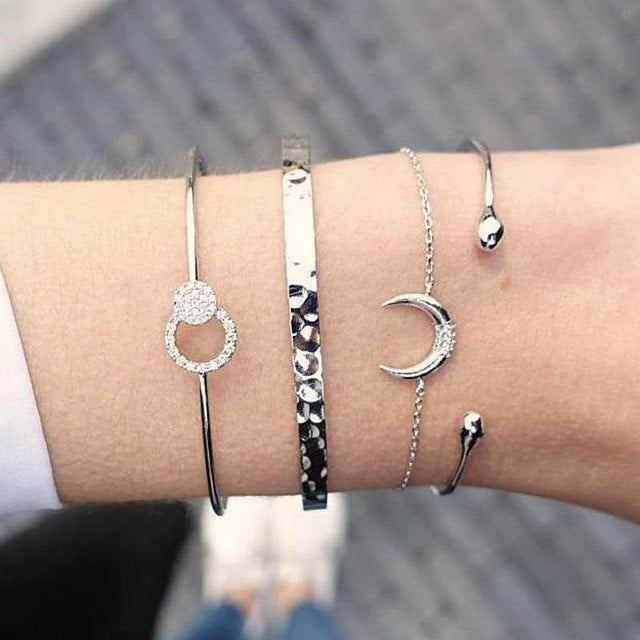 ✨ Chic Ensemble Bracelets Géométriques Femme - Ajustables, Style Moderne Doré & Argenté pour un Look Sophistiqué