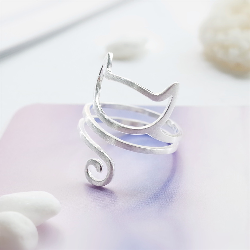 ✨ Élégante Bague Chat Féline en Argent Sterling S925 – Design Enveloppant, Finition Brosse, Cadeau Unique et Raffiné 💎