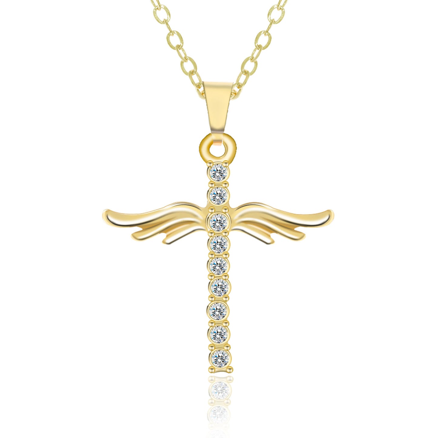 Image du produit Angel Wings Cross Pendant Necklace For Woman With O Type Stainless Steel Chain Necklace Jewelry Gift