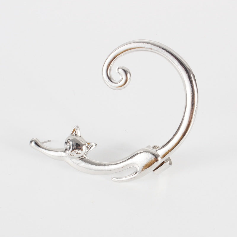 Boucles d'Oreilles Punk Chat avec Ear Cuff - Style Rebelle,