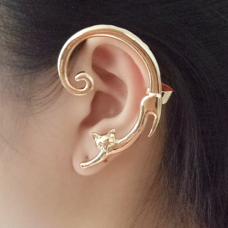 Boucles d'Oreilles Punk Chat avec Ear Cuff - Style Rebelle,