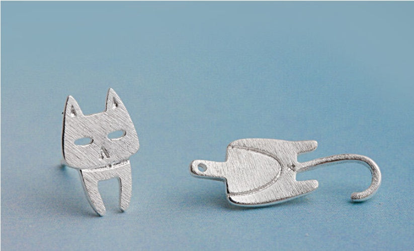 ✨ Boucles d'Oreilles Argent 925 - Design Élégant avec Chats et Poissons Amovibles, Style Original et Unique 🐾