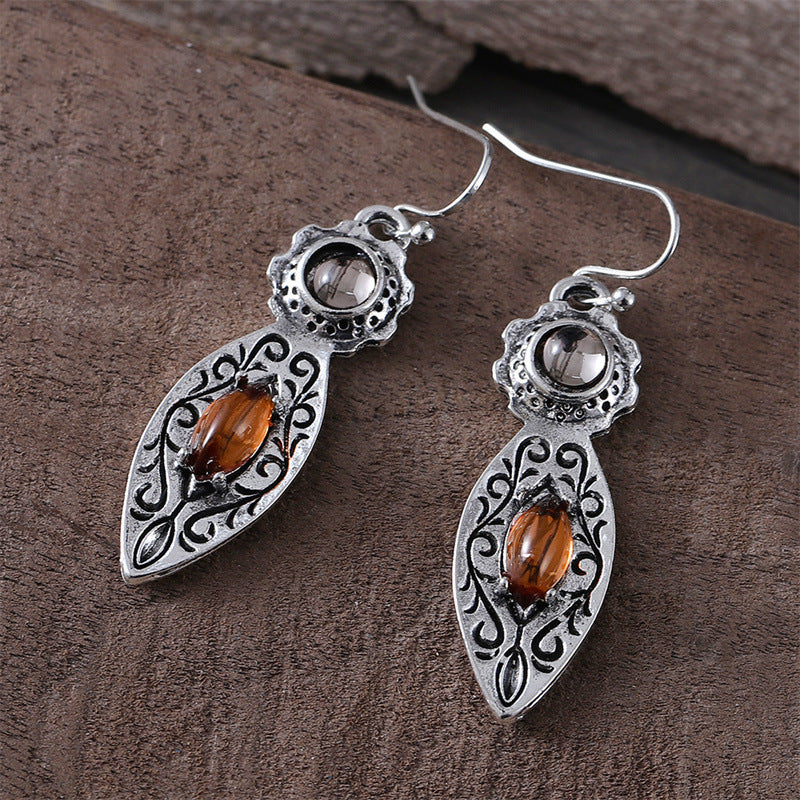 ✨ Boucles d'Oreilles Vintage Bicolores - Gemmes Éblouissantes, Charme Rétro Européen & Américain