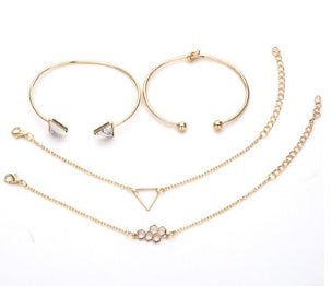 ✨ Chic Ensemble Bracelets Géométriques Femme - Ajustables, Style Moderne Doré & Argenté pour un Look Sophistiqué