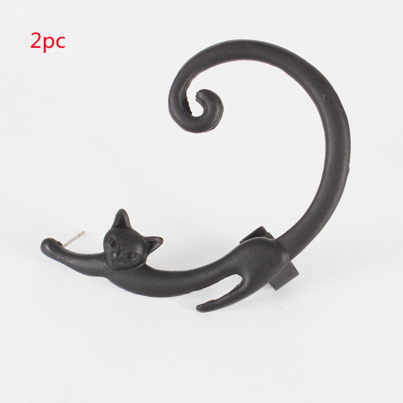 Boucles d'Oreilles Punk Chat avec Ear Cuff - Style Rebelle,