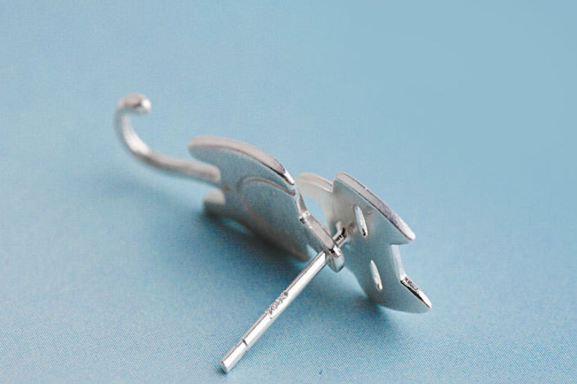 ✨ Boucles d'Oreilles Argent 925 - Design Élégant avec Chats et Poissons Amovibles, Style Original et Unique 🐾