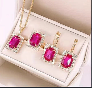 ✨ Coffret Bijoux en Cristal Élégant - Collier, Boucles d'Oreilles & Bague, Brillance Exceptionnelle pour Toutes Occasions