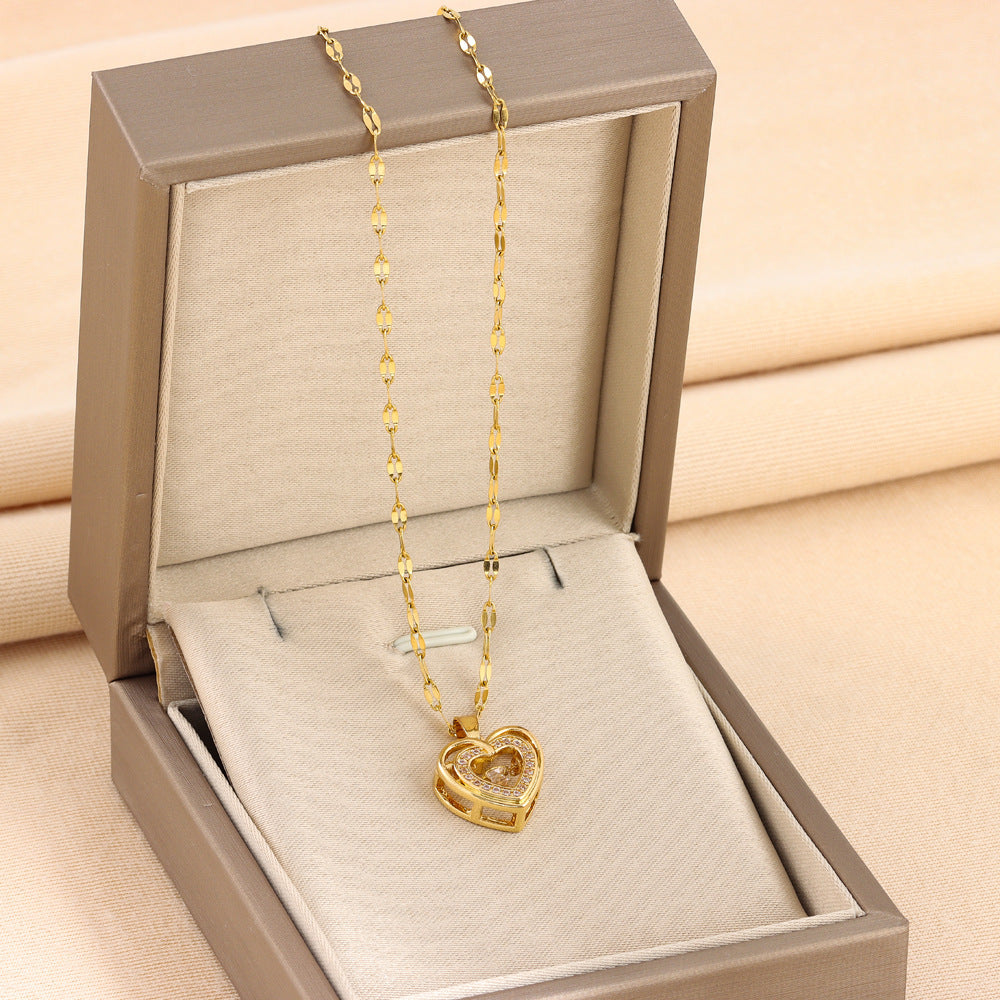 "✨ Raffiné Collier Double Rang Cœur - Acier Titane Durable & Strass Brillants - Cadeau Parfait pour la Saint-Valentin"
