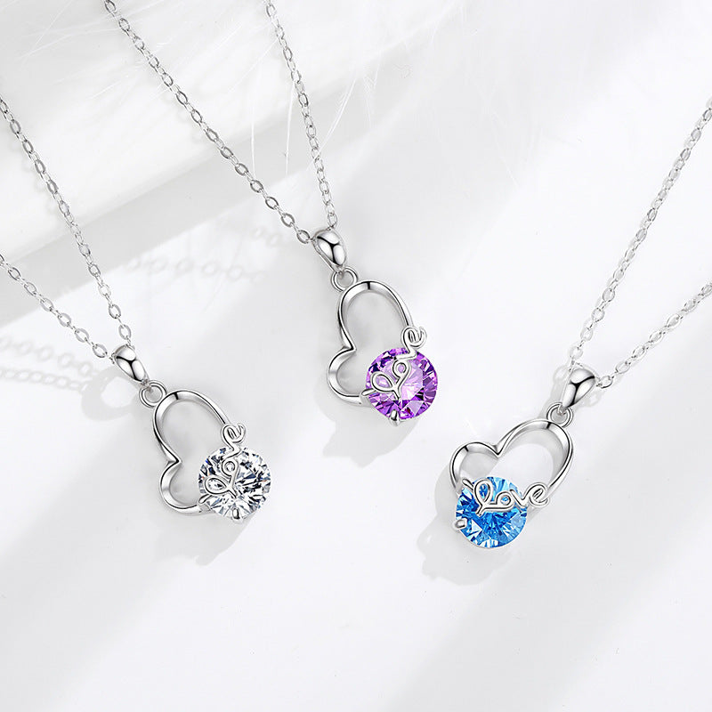Collier Love en Argent Sterling S925 - Design Élégant avec Zircon, Idéal pour un Look Tendance et Romantique