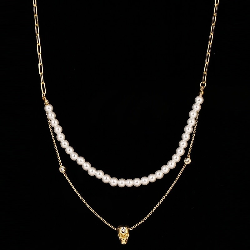 🌟 Collier Punk Élégant - Crâne Incrusté de Zircon, Style Y Unique, Idéal pour Affirmer Votre Originalité !