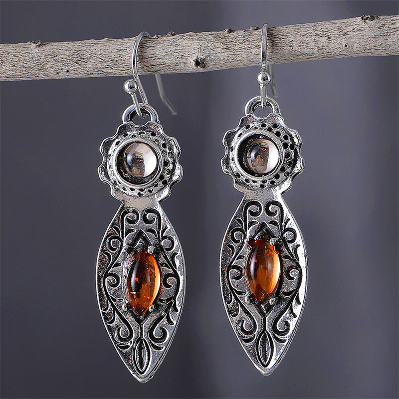 ✨ Boucles d'Oreilles Vintage Bicolores - Gemmes Éblouissantes, Charme Rétro Européen & Américain