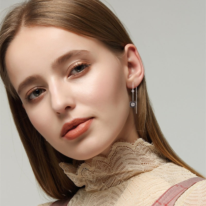✨ Boucles d’Oreilles Longues Élégantes - Plaquées Cuivre, Zircon Étincelant, Idéales pour un Style Raffiné et Luxueux
