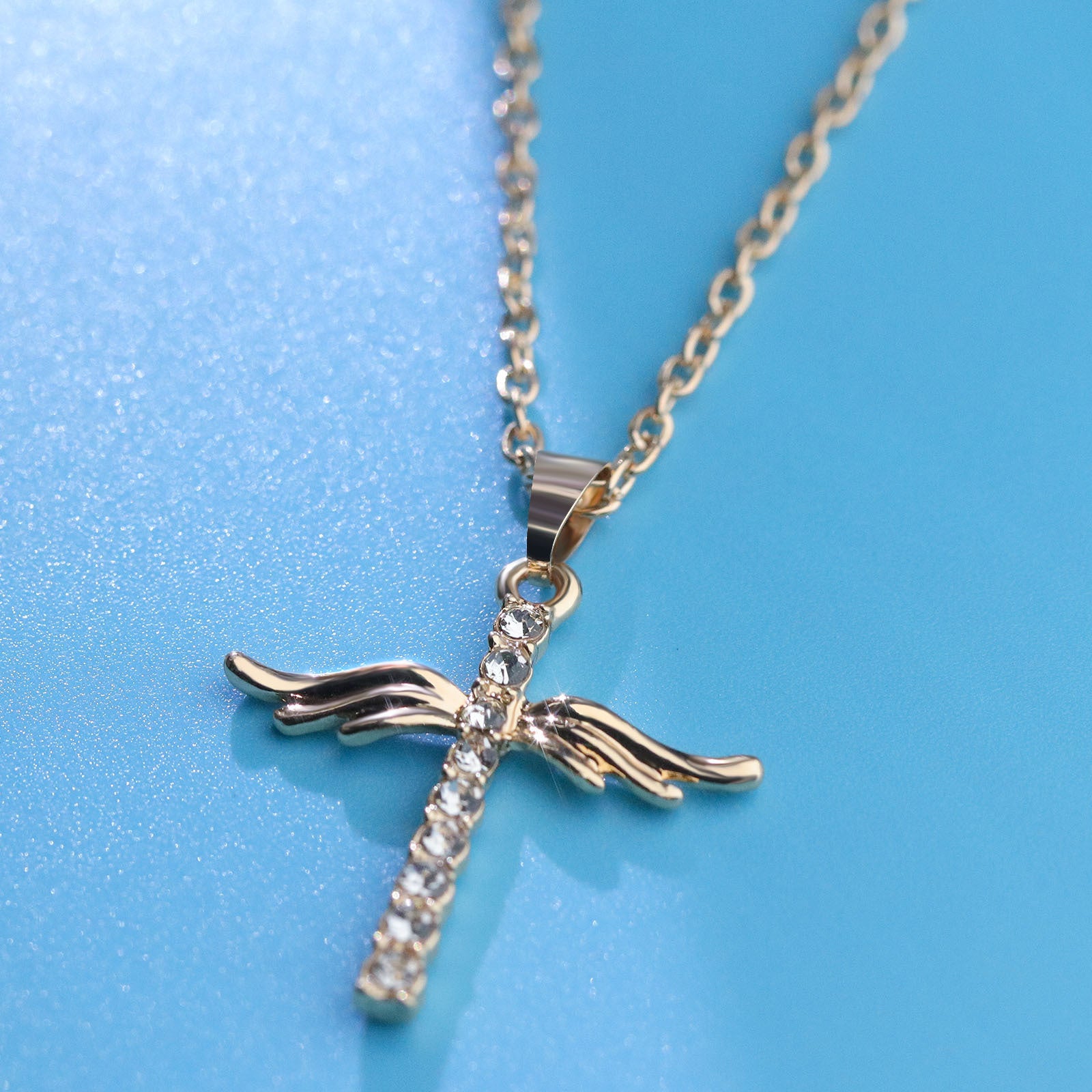 Image du produit Angel Wings Cross Pendant Necklace For Woman With O Type Stainless Steel Chain Necklace Jewelry Gift