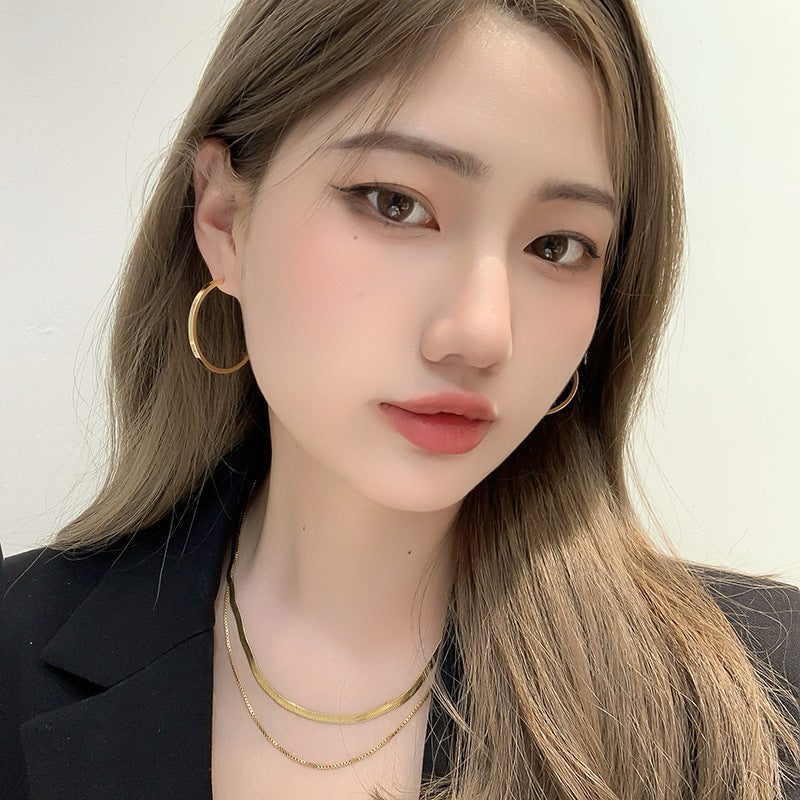 Image du produit 925 Silver Needle In Europe And The United States Wind Metal Glossy Texture Square Circle HOOP Earrings Exaggerated Earrings Tide People Personality Female