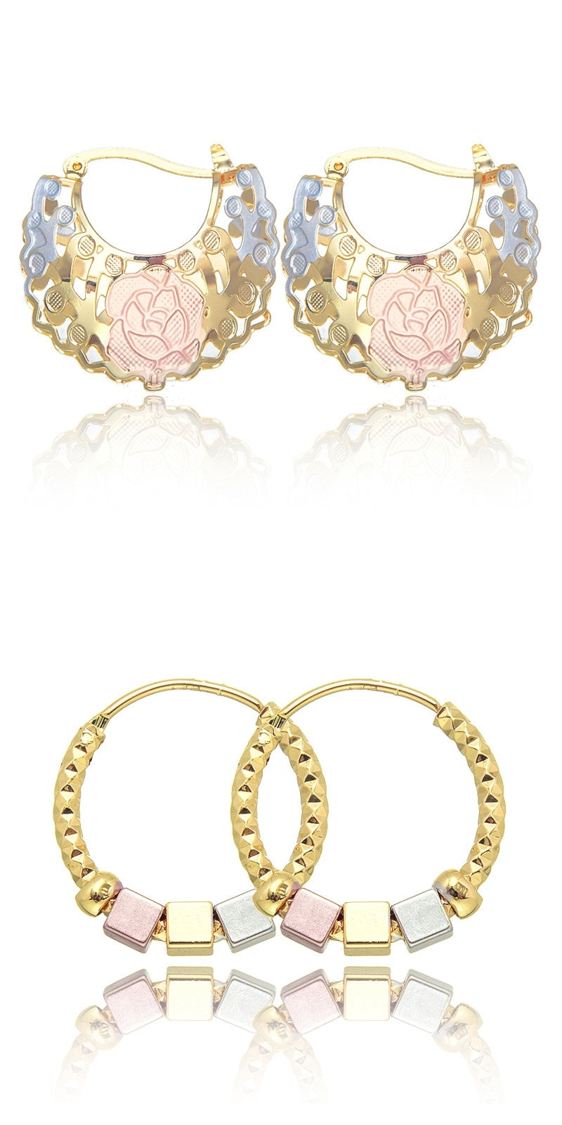 ✨ Boucles d'Oreilles Rosette Creuse & Hoops Dorés - Élégance Chic, Design Raffiné, Confort Optimal !