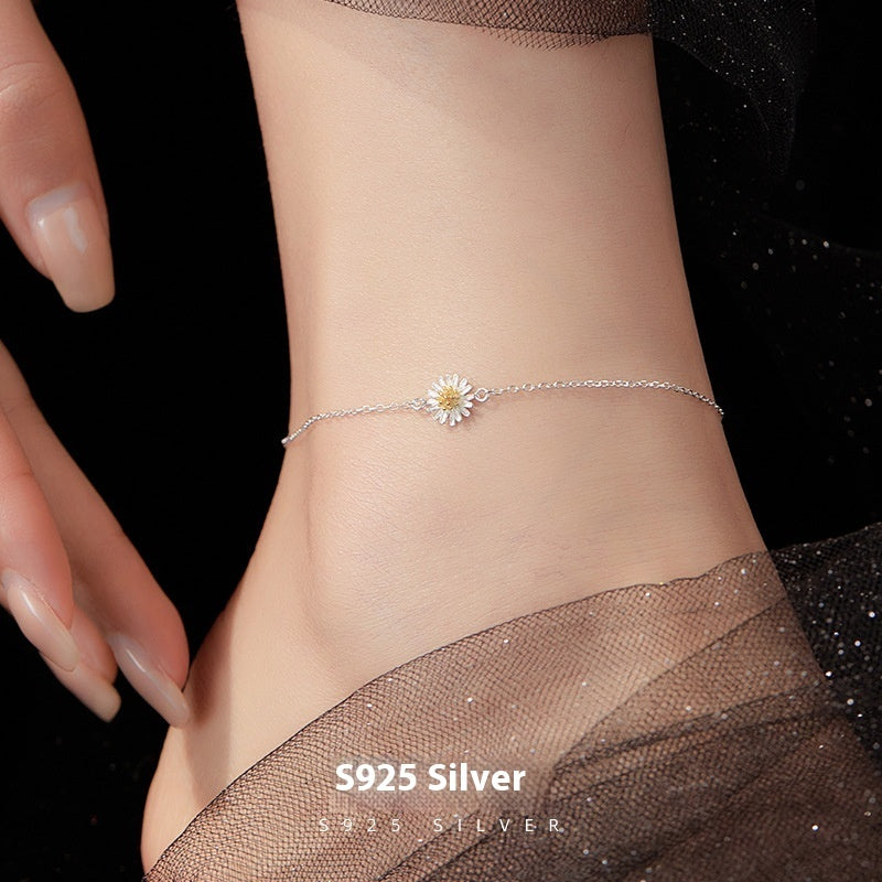 ✨ Bracelet de Cheville Élégant en Argent S925 - Design Floral Chic, Idéal pour Élever Votre Style! 🌸