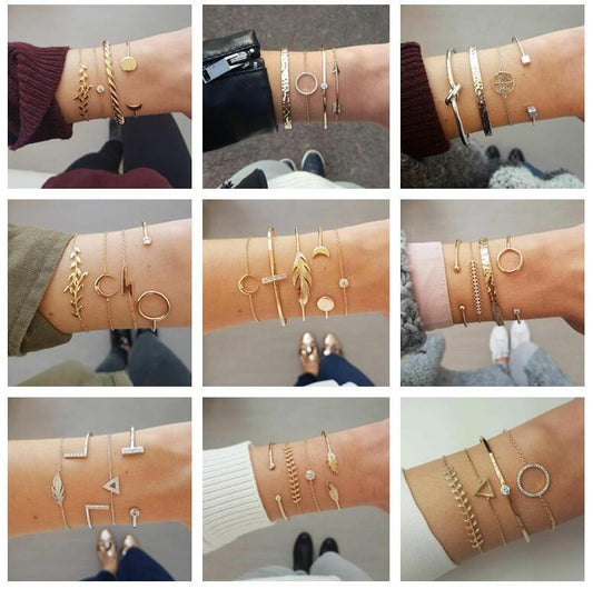 ✨ Chic Ensemble Bracelets Géométriques Femme - Ajustables, Style Moderne Doré & Argenté pour un Look Sophistiqué