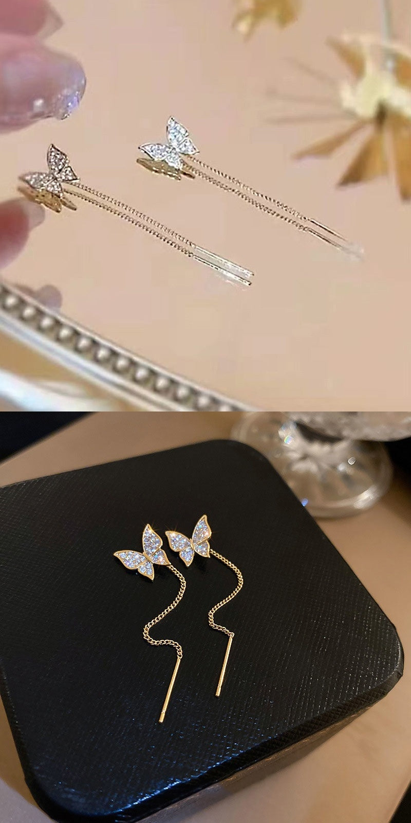 Image du produit 925 Silver Needle Long Tassel Butterfly Earrings