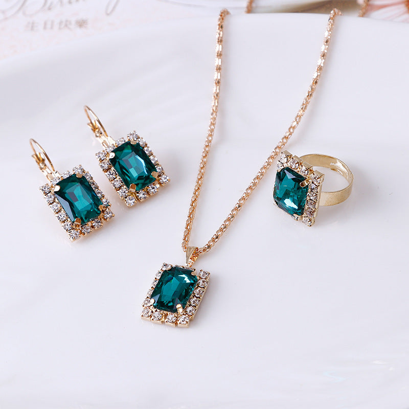 ✨ Coffret Bijoux en Cristal Élégant - Collier, Boucles d'Oreilles & Bague, Brillance Exceptionnelle pour Toutes Occasions