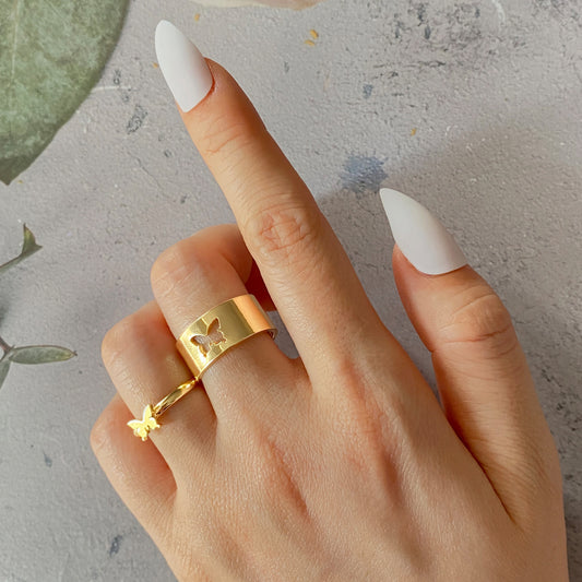 "💍 Ensemble de Bagues Papillon - Design Punk Unique, Parfait pour Couples, Style Original et Personnalisé"