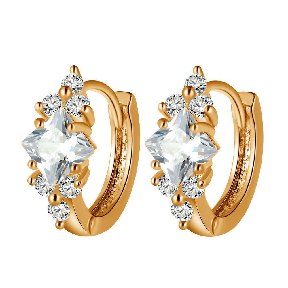 Boucles d’Oreilles Élégantes Personnalisées - Design Carré en Zircon, Style Européen et Américain Chic