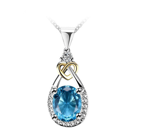 💎 Elegant Women's Necklace in 925 Silver - Refined Oval Blue Stone, Ideal for Weddings and Chic Outfits