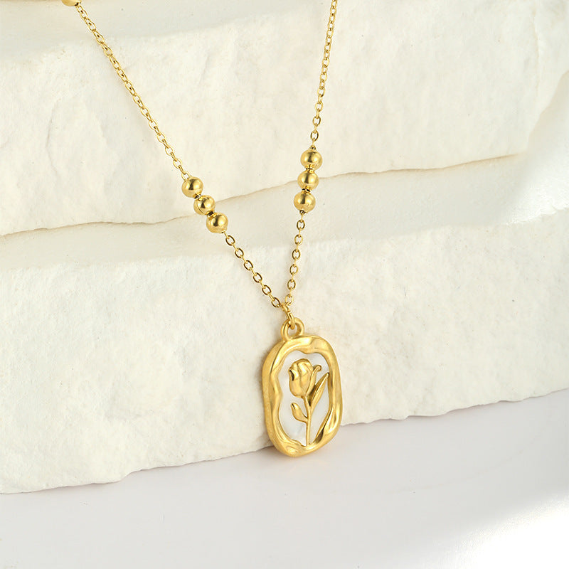 🌹 Raffiné Collier Pendentif Rose Blanche en Nacre - Élégance Intemporelle pour Sublimer Votre Style au Quotidien