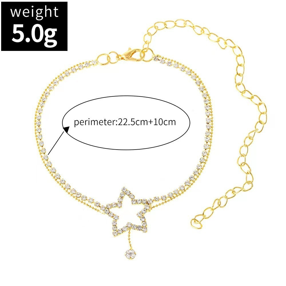 🌟 Duo Bijoux Élégants - Collier & Bracelet de Cheville Étoile & Cœur, Brillance Raffinée pour Sublimer Votre Style