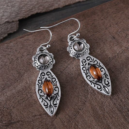 ✨ Boucles d'Oreilles Vintage Bicolores - Gemmes Éblouissantes, Charme Rétro Européen & Américain