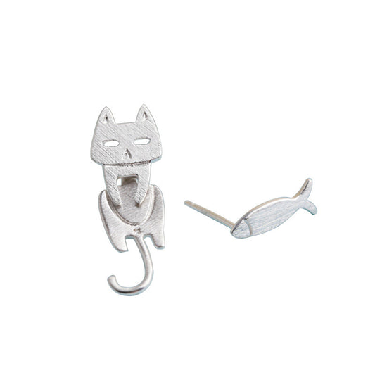 ✨ Boucles d'Oreilles Argent 925 - Design Élégant avec Chats et Poissons Amovibles, Style Original et Unique 🐾