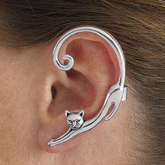 Boucles d'Oreilles Punk Chat avec Ear Cuff - Style Rebelle,