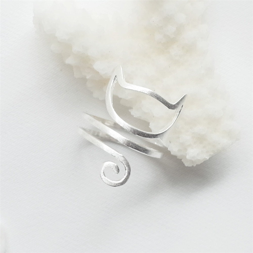 ✨ Élégante Bague Chat Féline en Argent Sterling S925 – Design Enveloppant, Finition Brosse, Cadeau Unique et Raffiné 💎